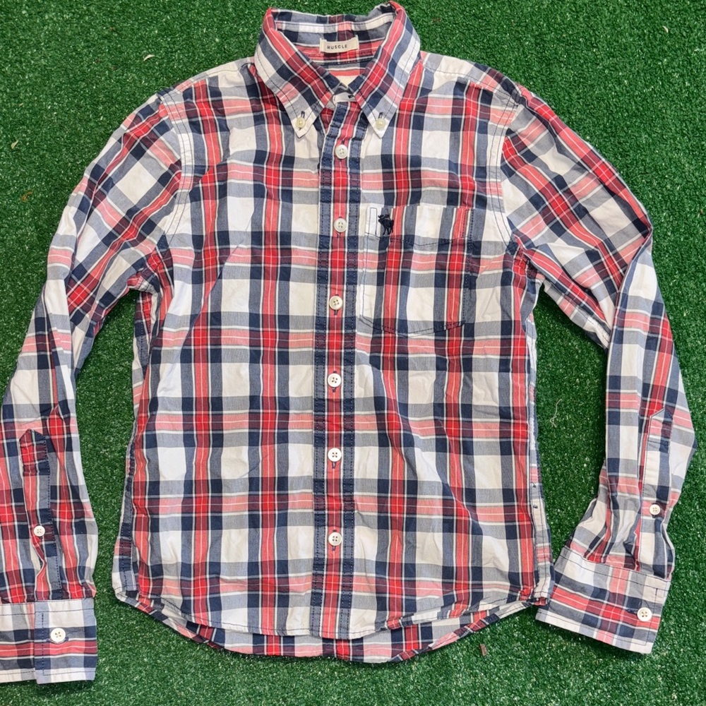 Abercrombie Red and Blue Plaid Button-Up Shirt